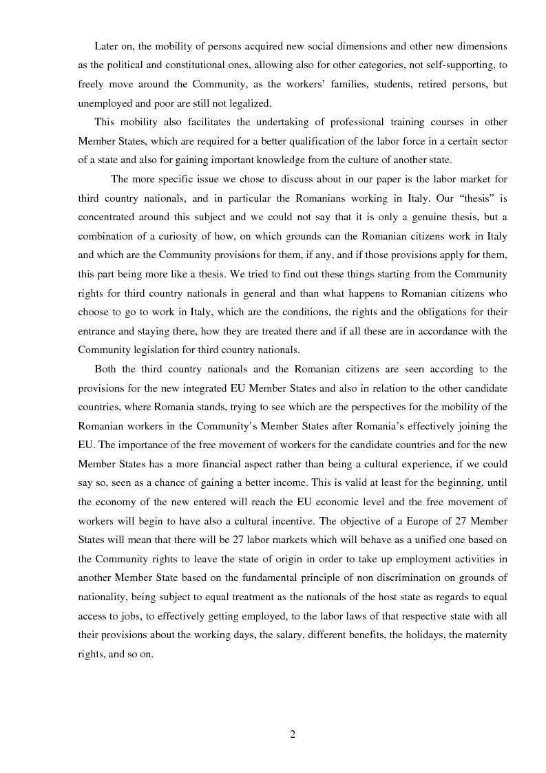 Anteprima della tesi: The freedom of movement of workers in the context of an enlarged European Union labor market: Case study on Italy and Romania, Pagina 2