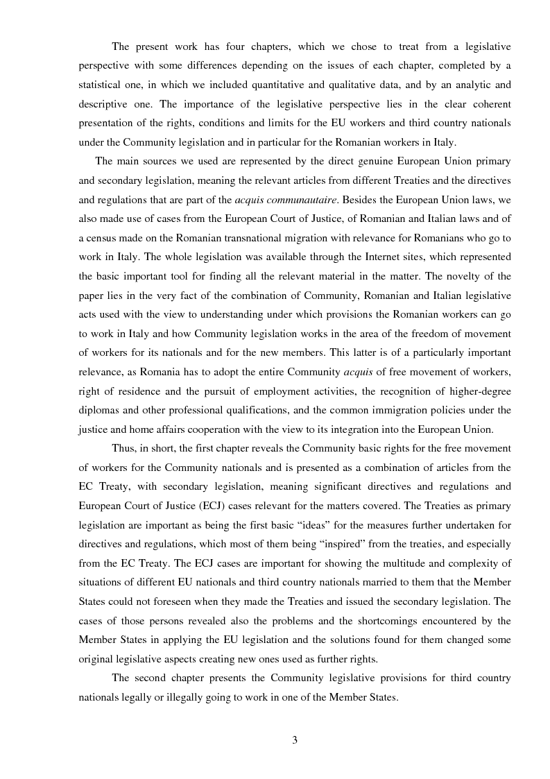 Anteprima della tesi: The freedom of movement of workers in the context of an enlarged European Union labor market: Case study on Italy and Romania, Pagina 3