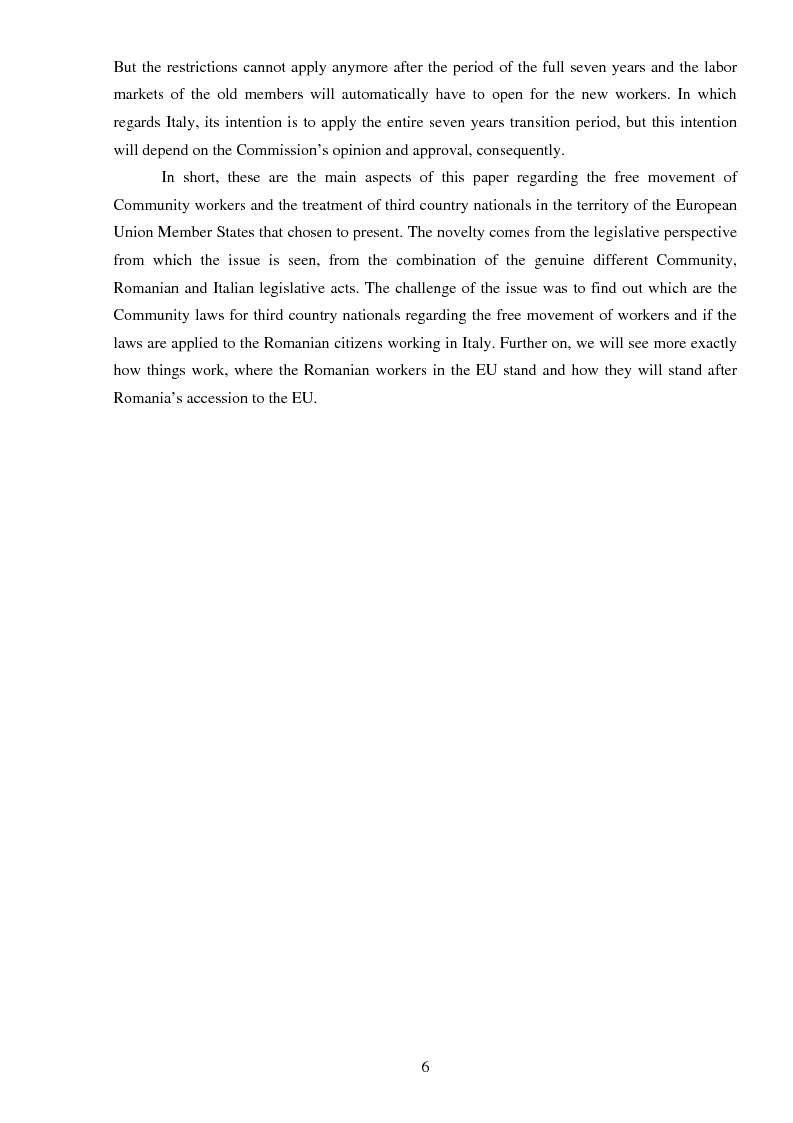 Anteprima della tesi: The freedom of movement of workers in the context of an enlarged European Union labor market: Case study on Italy and Romania, Pagina 6