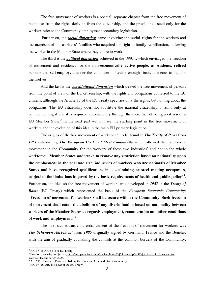 Anteprima della tesi: The freedom of movement of workers in the context of an enlarged European Union labor market: Case study on Italy and Romania, Pagina 8