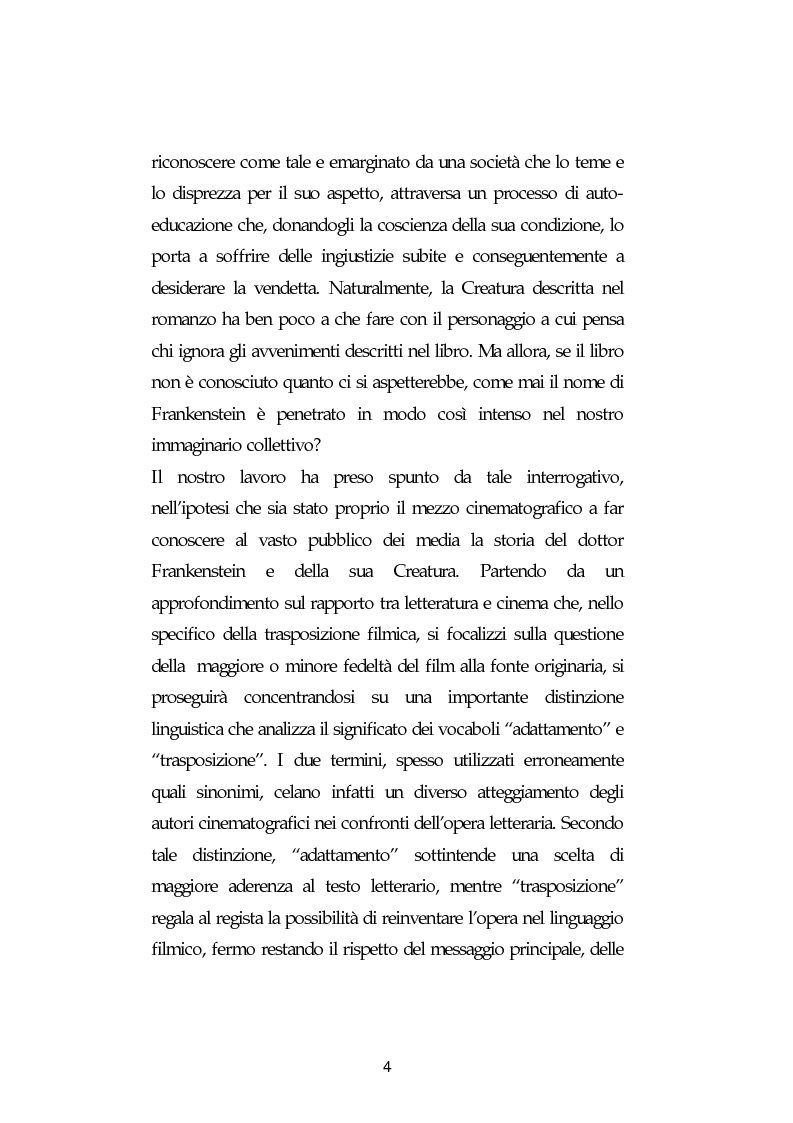 Anteprima della tesi: La metamorfosi di Frankenstein. Adattamenti e trasposizioni dal romanzo di Mary Shelley., Pagina 4