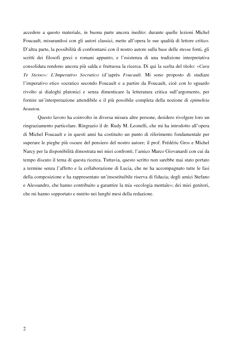 Anteprima della tesi: ''Cura Te Stesso'': L'imperativo socratico (d')après Foucault, Pagina 2
