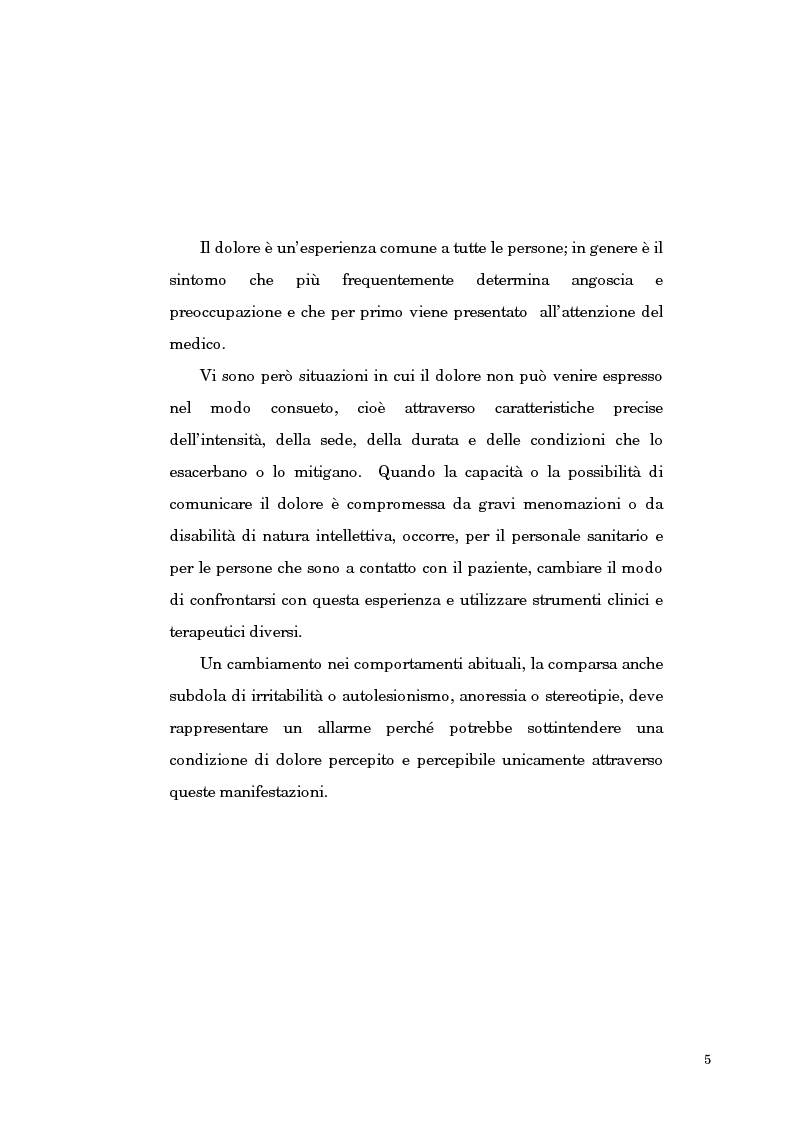 Anteprima della tesi: Proposta di una scala di eterovalutazione del dolore nel disabile grave portatore di polihandicap: l'esperienza del Progetto DAMA, Pagina 2