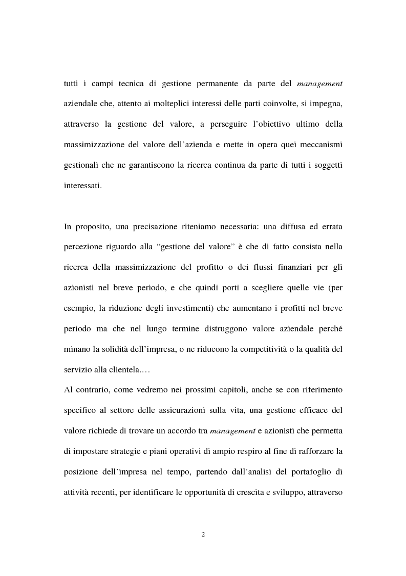 Anteprima della tesi: L’Embedded Value come strumento nelle scelte strategiche di una compagnia vita, Pagina 2