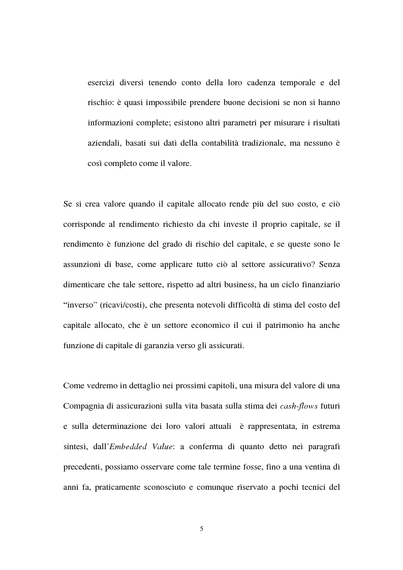 Anteprima della tesi: L’Embedded Value come strumento nelle scelte strategiche di una compagnia vita, Pagina 5