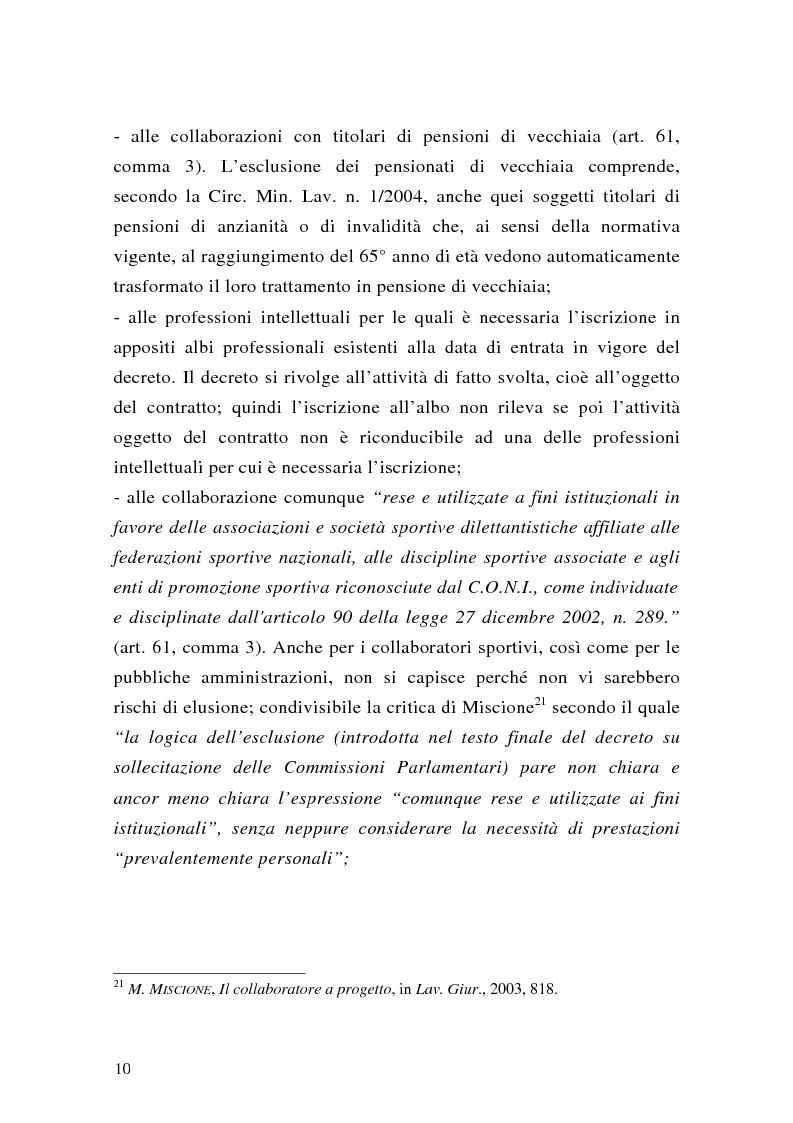 Anteprima della tesi: Le collaborazioni coordinate e continuative a progetto e i rapporti occasionali. profili previdenziali e assicurativi., Pagina 10