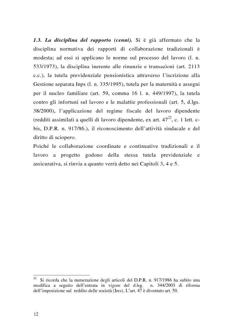 Anteprima della tesi: Le collaborazioni coordinate e continuative a progetto e i rapporti occasionali. profili previdenziali e assicurativi., Pagina 12