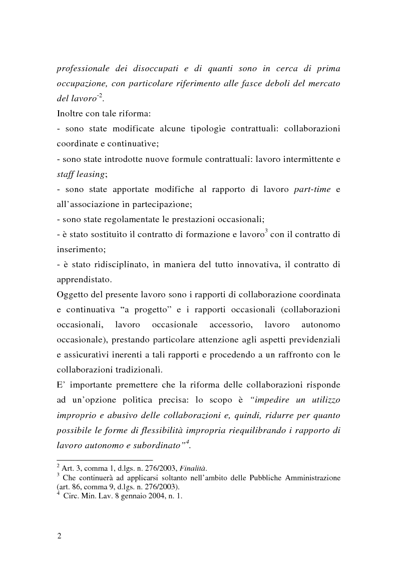 Anteprima della tesi: Le collaborazioni coordinate e continuative a progetto e i rapporti occasionali. profili previdenziali e assicurativi., Pagina 2