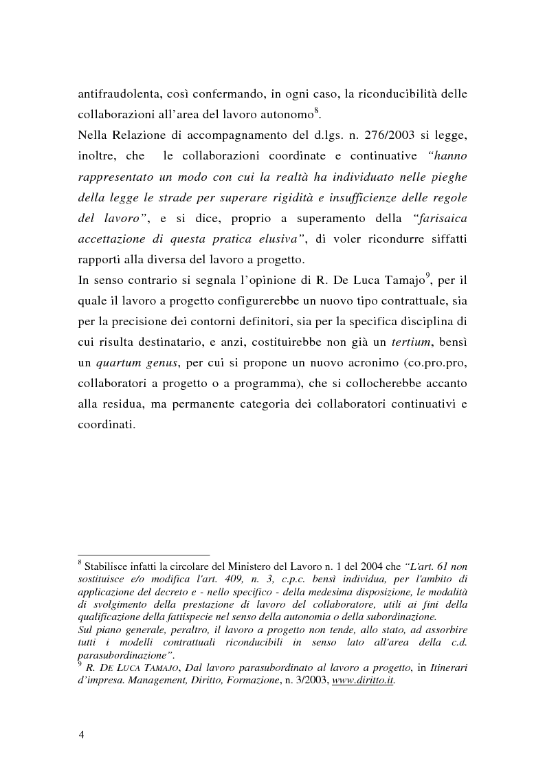 Anteprima della tesi: Le collaborazioni coordinate e continuative a progetto e i rapporti occasionali. profili previdenziali e assicurativi., Pagina 4