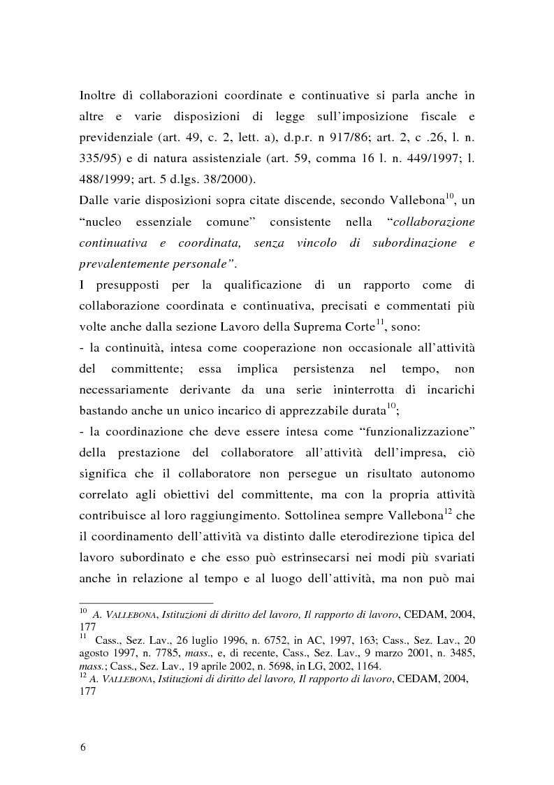 Anteprima della tesi: Le collaborazioni coordinate e continuative a progetto e i rapporti occasionali. profili previdenziali e assicurativi., Pagina 6