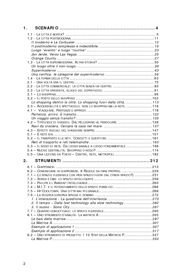 Indice della tesi: Luoghi di transito come luoghi di permanenza - Comunicazione innovativa negli spazi del trasporto: un progetto per Tokyo, Pagina 1