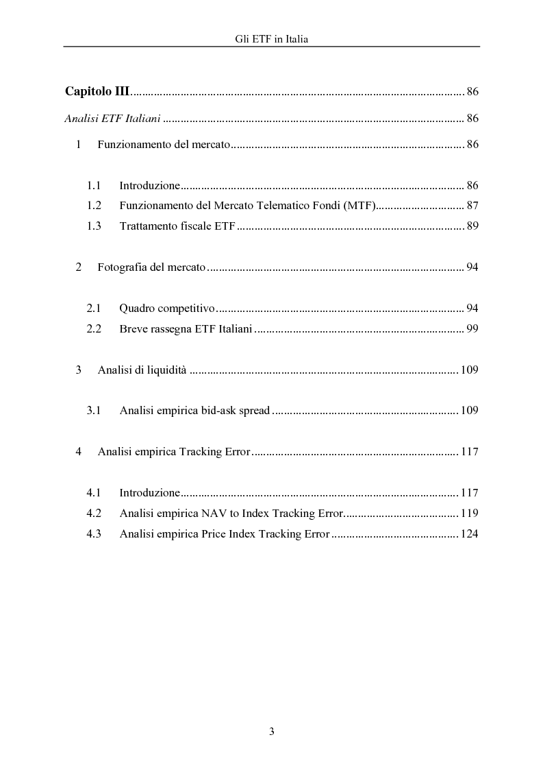 Indice della tesi: Gli ETF in Italia, Pagina 3