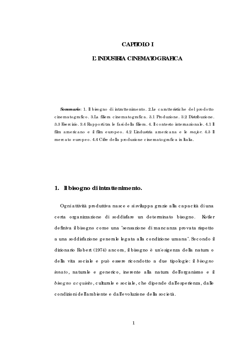 Anteprima della tesi: Problematiche gestionali delle imprese di produzione cinematografica, Pagina 5