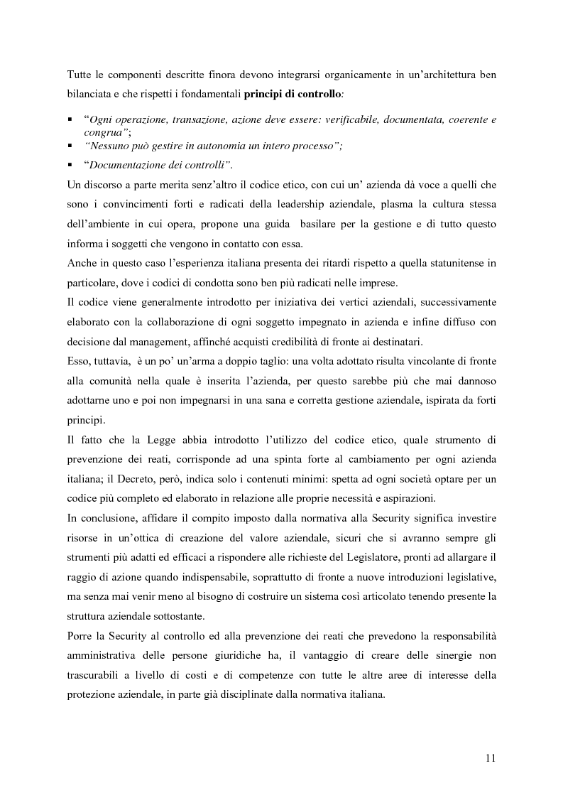 Anteprima della tesi: Il ruolo della Security nella prevenzione ed il controllo della responsabilità amministrativa delle società quotate: aspetti legali, organizzativi e metodologici., Pagina 11