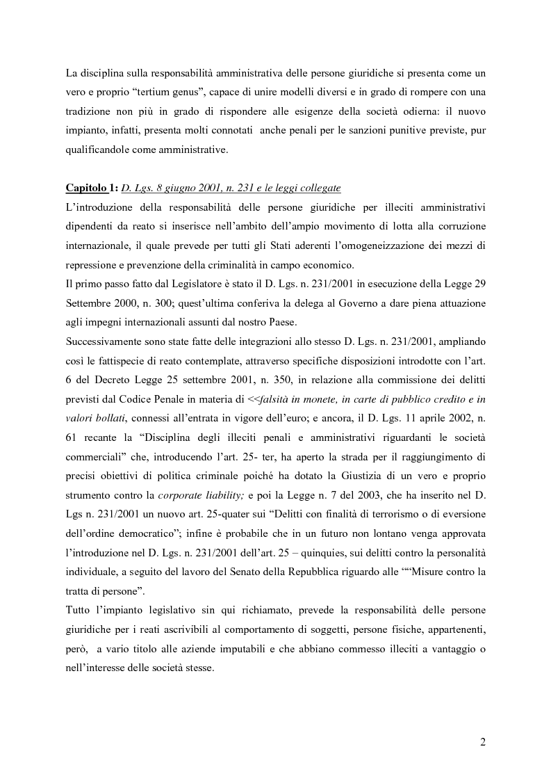 Anteprima della tesi: Il ruolo della Security nella prevenzione ed il controllo della responsabilità amministrativa delle società quotate: aspetti legali, organizzativi e metodologici., Pagina 2
