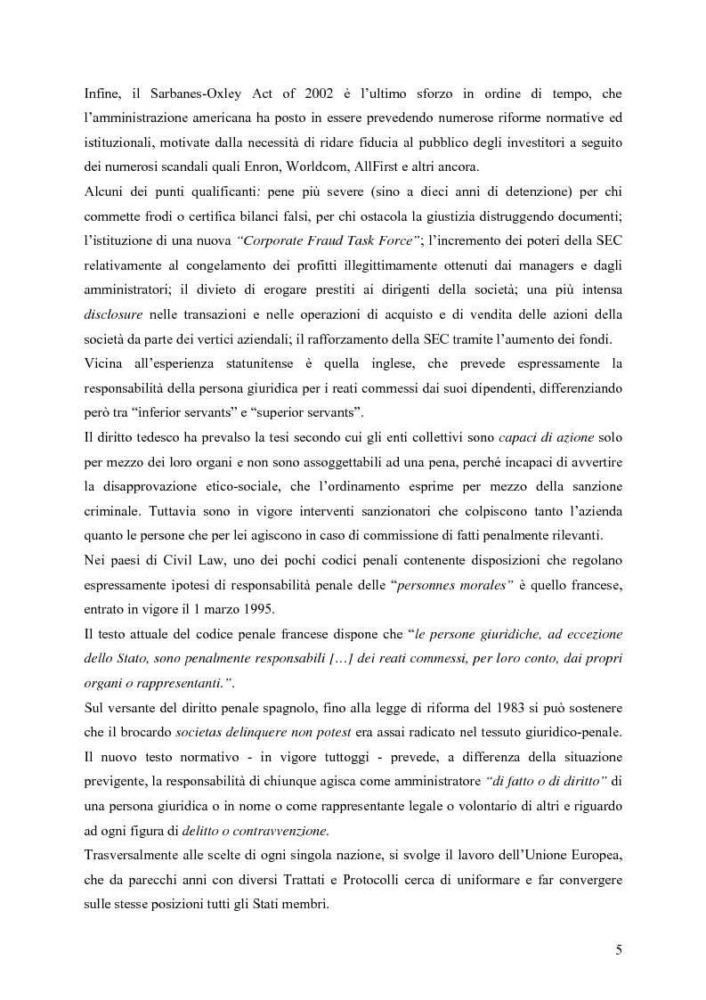 Anteprima della tesi: Il ruolo della Security nella prevenzione ed il controllo della responsabilità amministrativa delle società quotate: aspetti legali, organizzativi e metodologici., Pagina 5