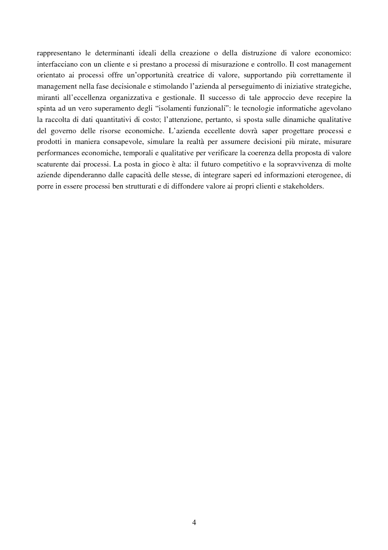 Anteprima della tesi: Cost management e orientamento ai processi.Analisi di un caso aziendale, Pagina 3