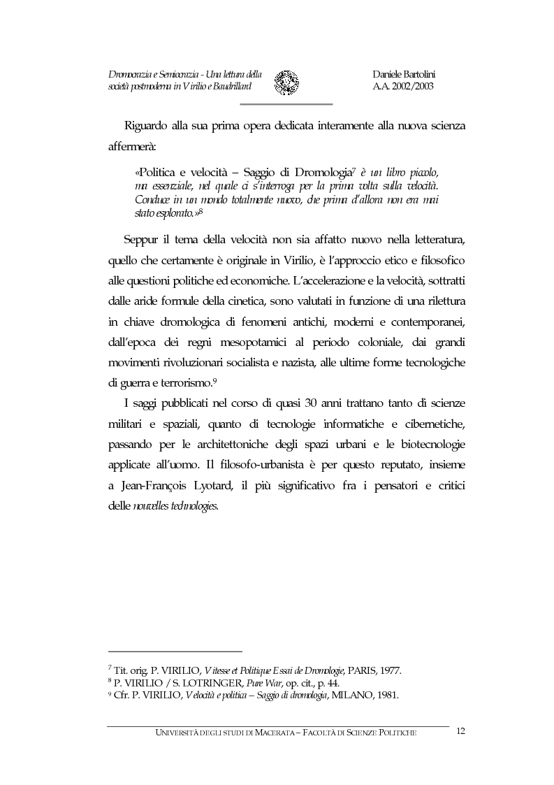 Anteprima della tesi: Dromocrazia e semiocrazia - Una lettura della società postmoderna in Virilio e Baudrillard, Pagina 7