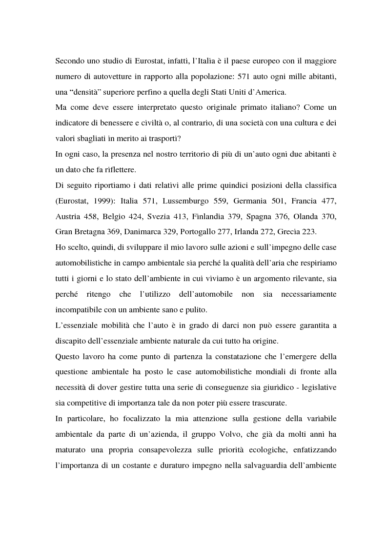 Anteprima della tesi: La gestione ambientale nel settore automobilistico: il caso del gruppo Volvo, Pagina 2