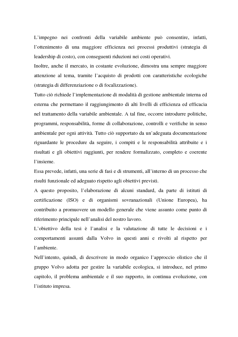 Anteprima della tesi: La gestione ambientale nel settore automobilistico: il caso del gruppo Volvo, Pagina 4