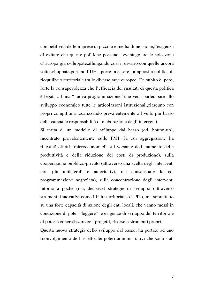 Anteprima della tesi: I procedimenti e gli istituti finalizzati allo sviluppo economico: i patti territoriali e i PIT, Pagina 7