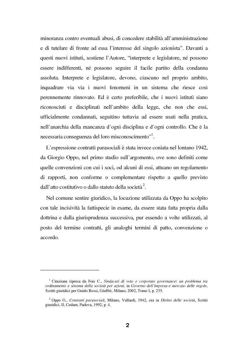 Anteprima della tesi: I Patti parasociali nel diritto positivo vigente, Pagina 2