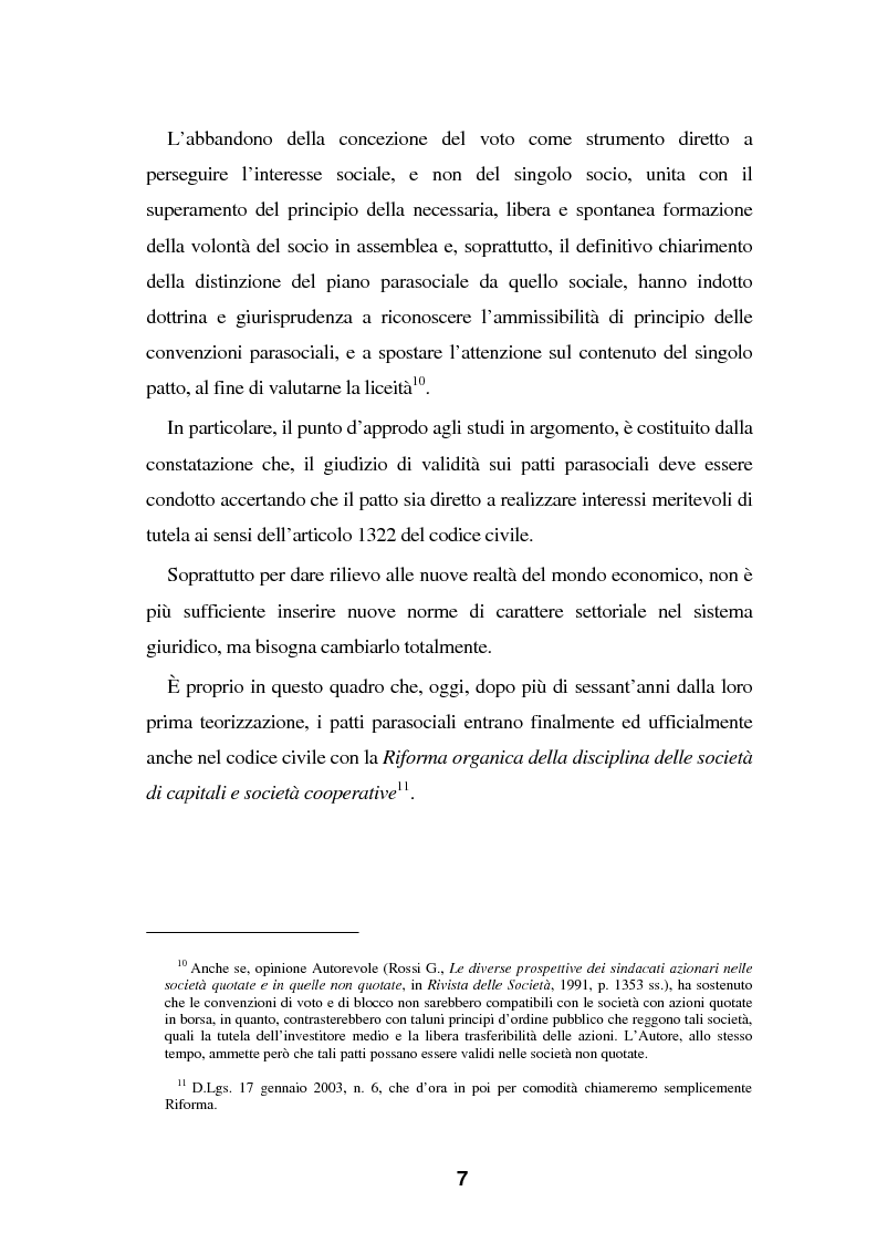 Anteprima della tesi: I Patti parasociali nel diritto positivo vigente, Pagina 7