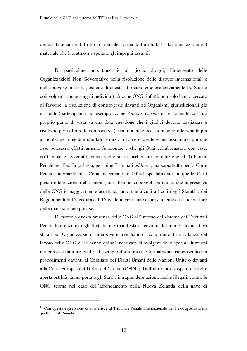 Anteprima della tesi: Il ruolo delle Organizzazioni Non Governative nel sistema del Tribunale Penale Internazionale per i crimini commessi nel territorio dell'ex Jugoslavia, Pagina 12