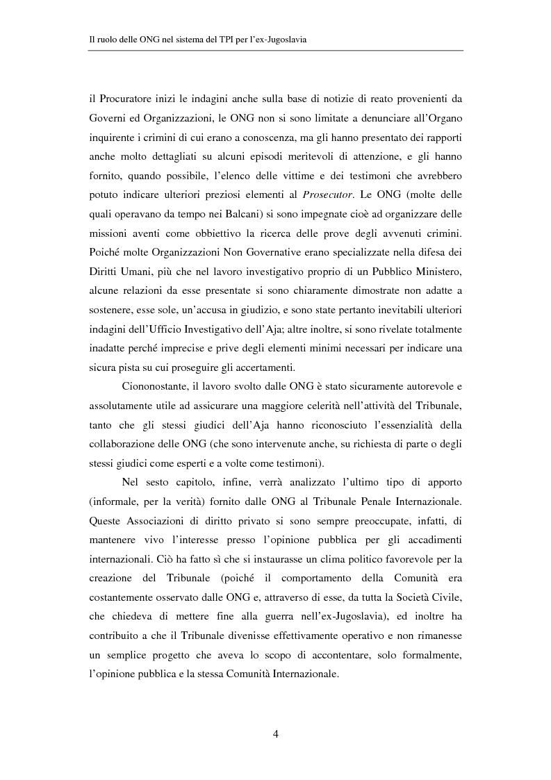 Anteprima della tesi: Il ruolo delle Organizzazioni Non Governative nel sistema del Tribunale Penale Internazionale per i crimini commessi nel territorio dell'ex Jugoslavia, Pagina 4