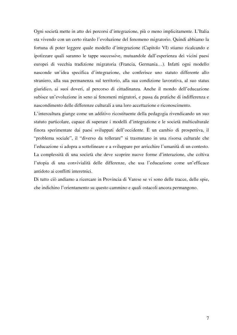 Anteprima della tesi: Politiche dell'immigrazione, modelli d'integrazione e prospettive interculturali in Provincia di Varese, Pagina 4