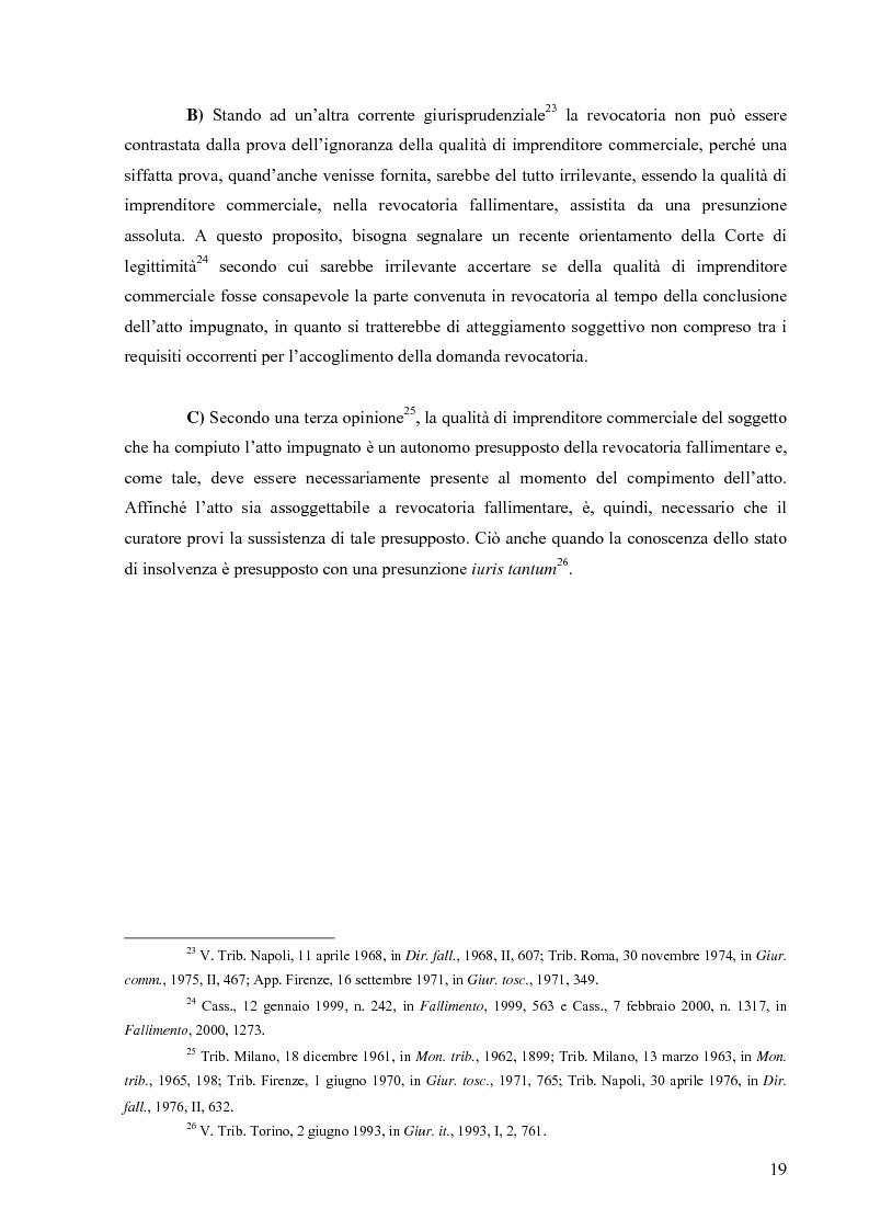 Anteprima della tesi: Orientamenti giurisprudenziali in tema di revocatoria fallimentare delle rimesse bancarie, Pagina 15
