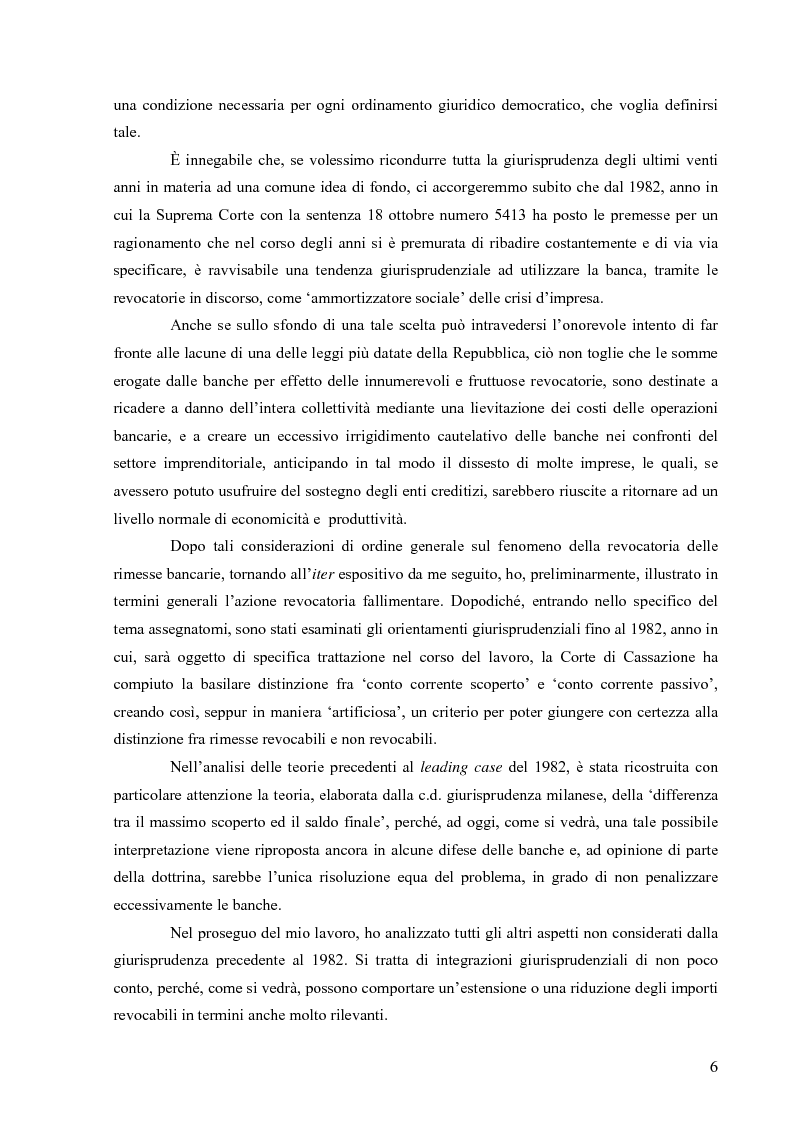 Anteprima della tesi: Orientamenti giurisprudenziali in tema di revocatoria fallimentare delle rimesse bancarie, Pagina 2