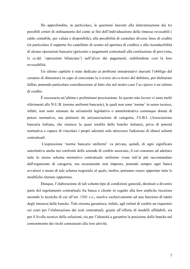 Anteprima della tesi: Orientamenti giurisprudenziali in tema di revocatoria fallimentare delle rimesse bancarie, Pagina 3