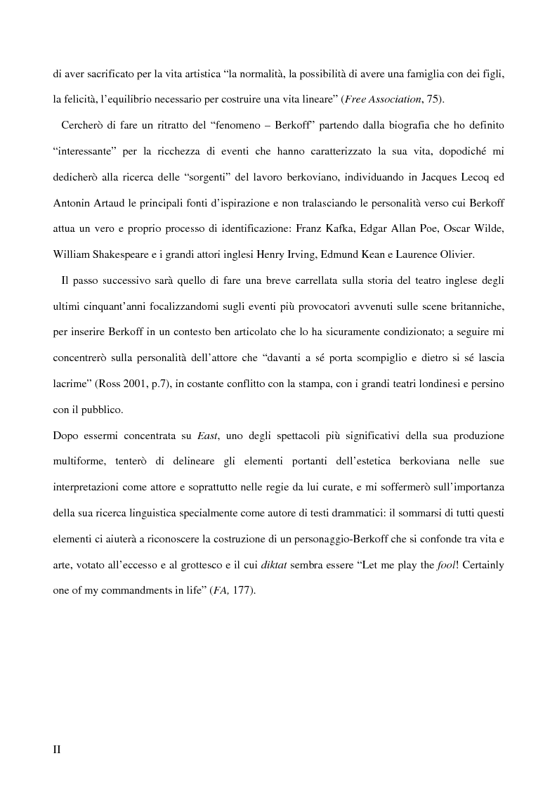 Anteprima della tesi: Ricerca e provocazione come vie della fabbrica teatrale: il percorso artistico di Steven Berkoff, Pagina 2