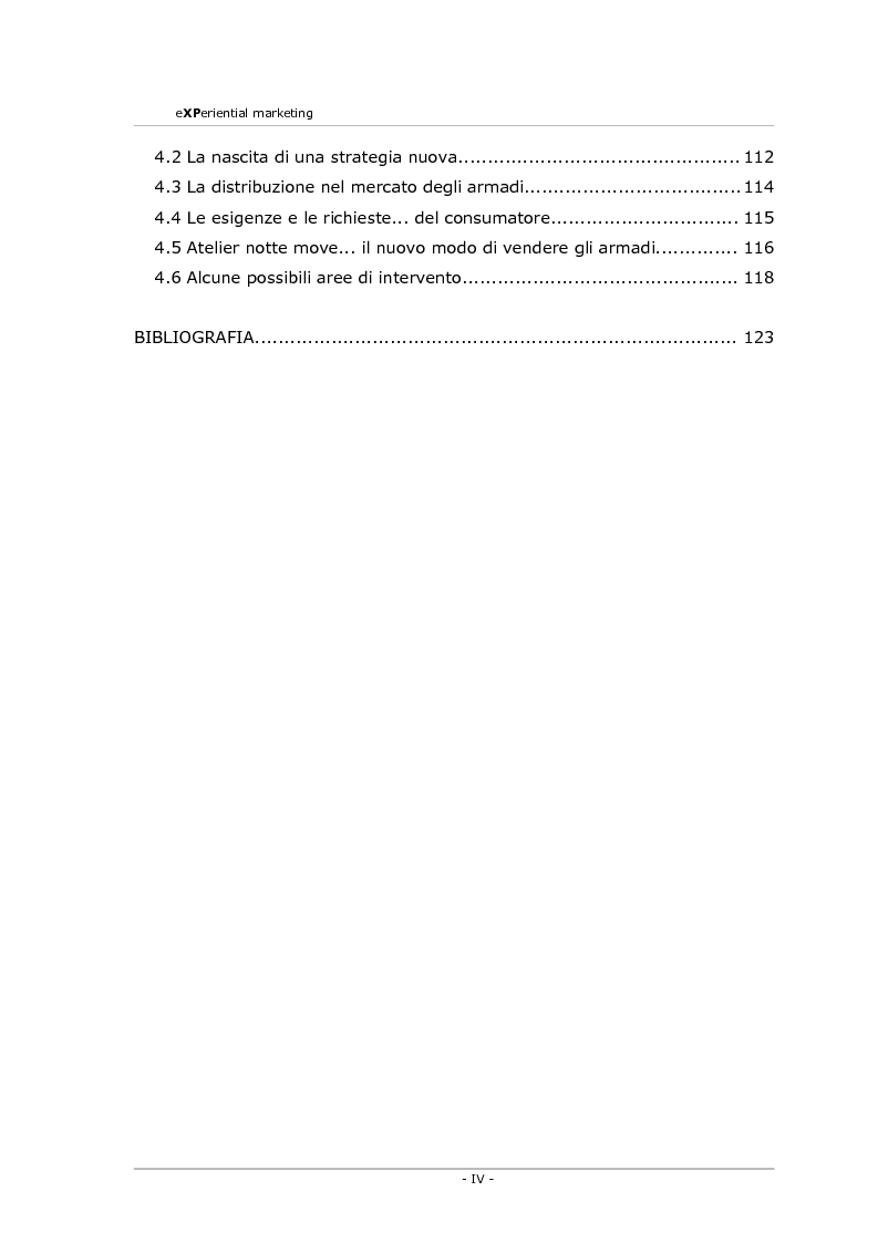 Indice della tesi: Experiential marketing. Un'esperienza nel settore dell'arredamento., Pagina 4