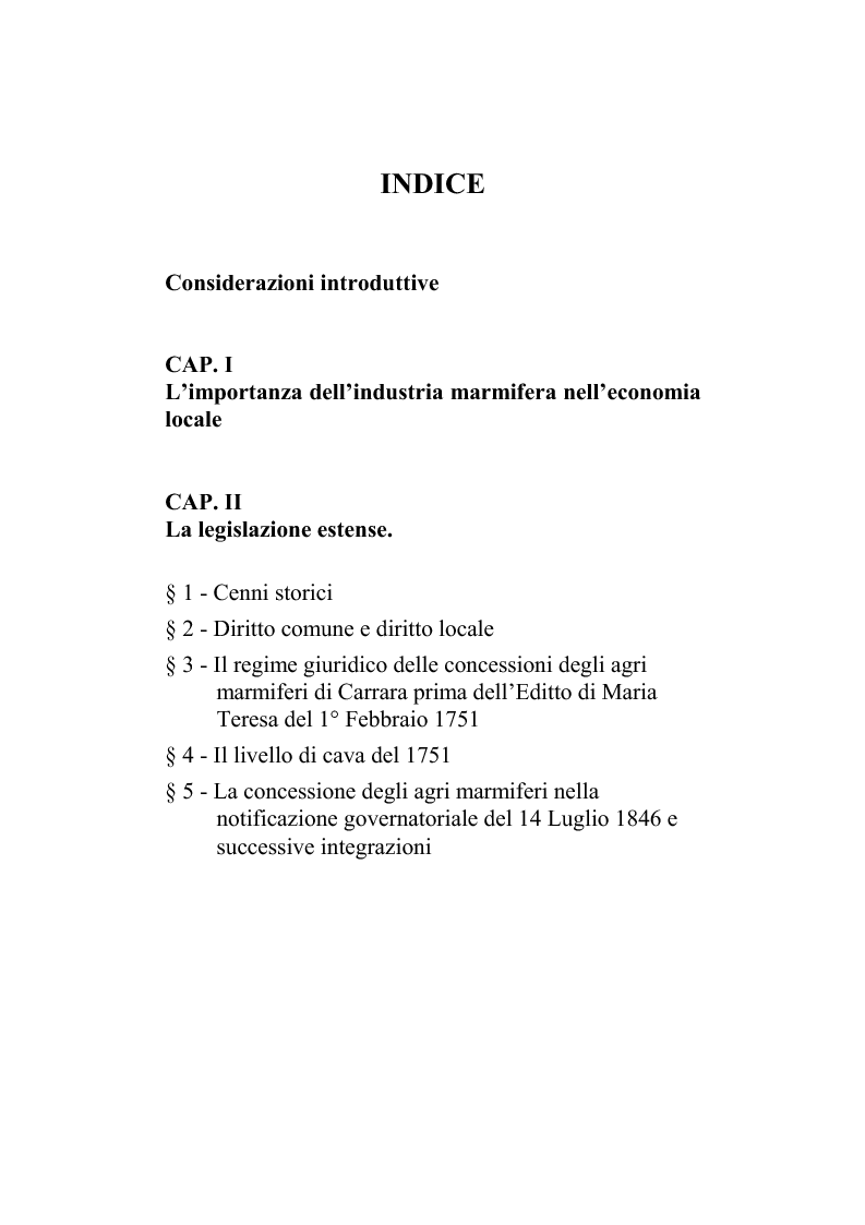 Indice della tesi: Disciplina giuridica degli agri marmiferi, Pagina 1