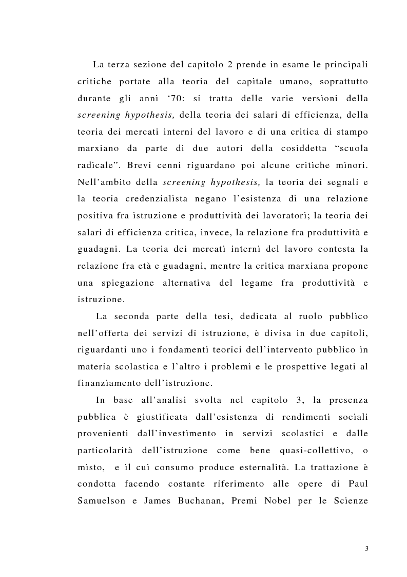 Anteprima della tesi: Teoria del capitale umano e offerta pubblica di istruzione, Pagina 3