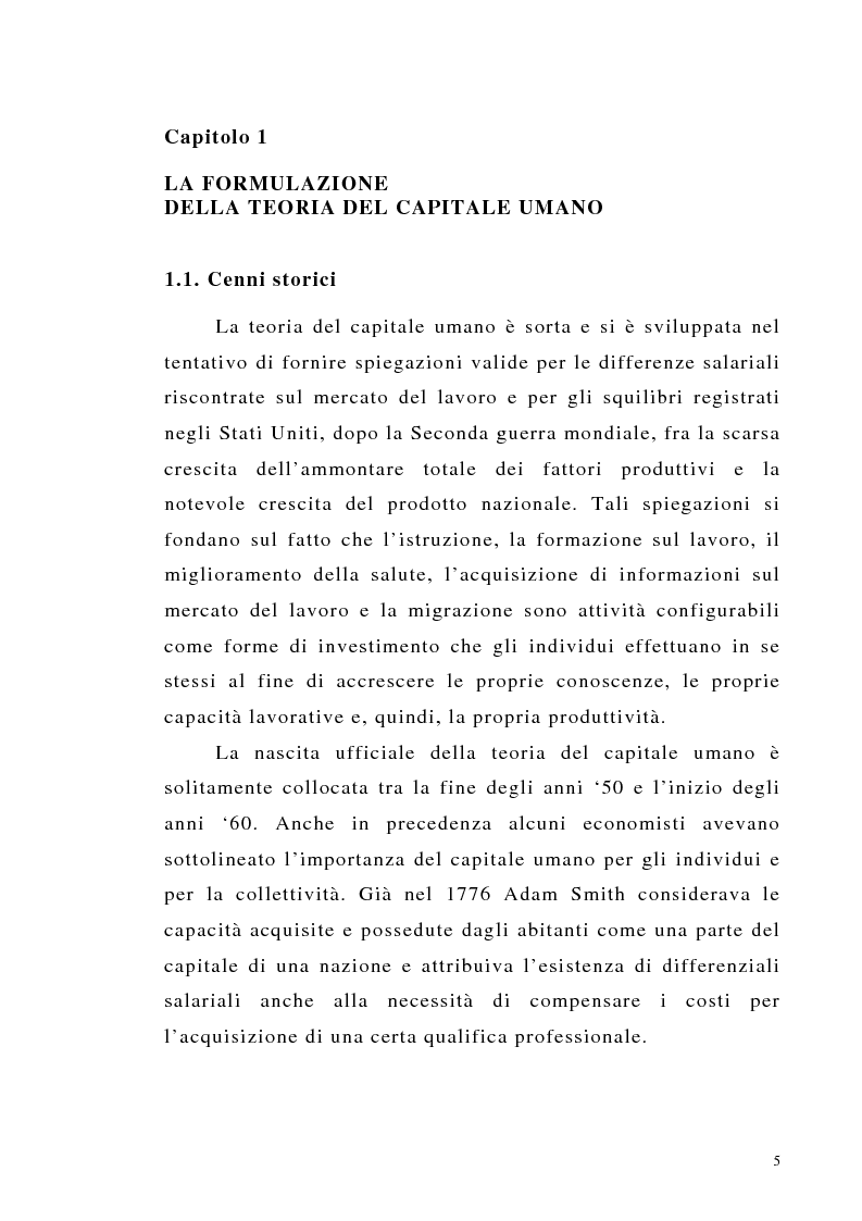 Anteprima della tesi: Teoria del capitale umano e offerta pubblica di istruzione, Pagina 5