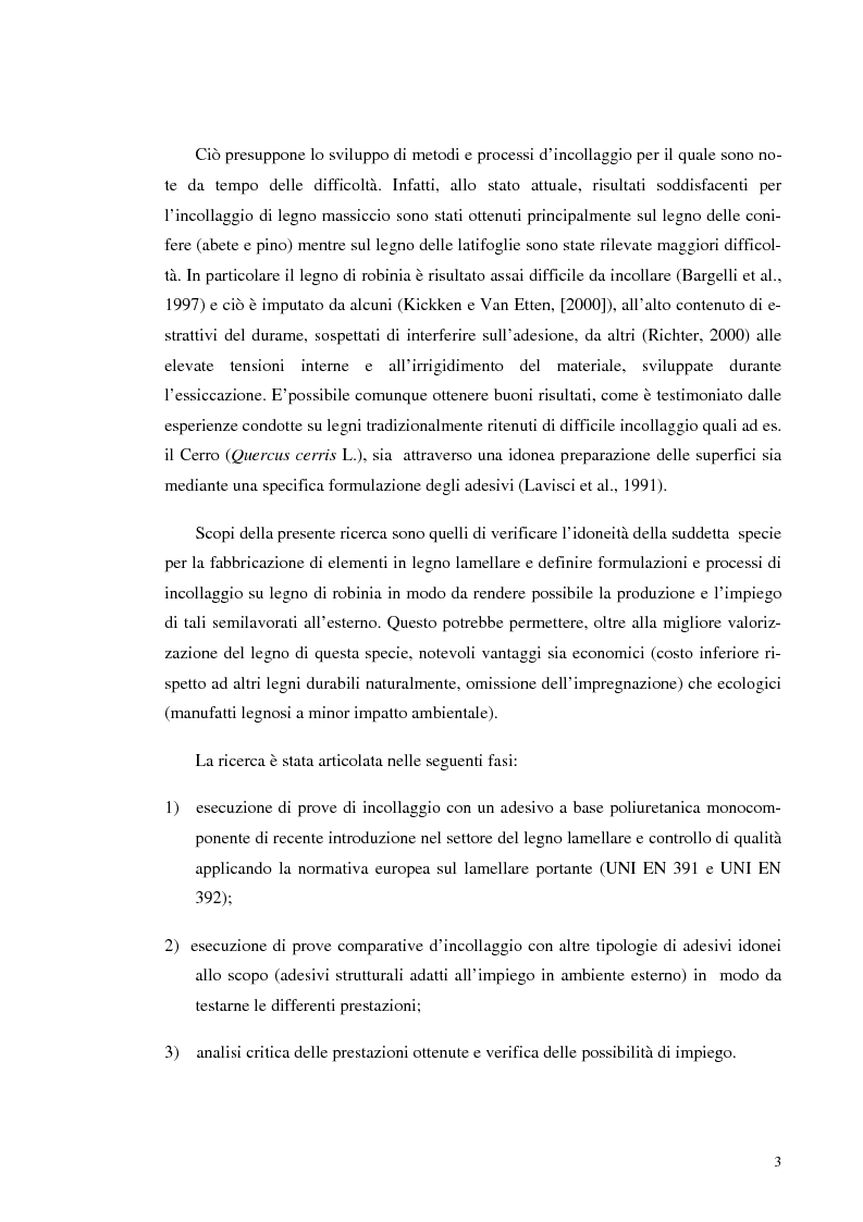 Anteprima della tesi: Prove di incollaggio per legno lamellare di Robinia Pseudoacacia L. destinato all'impiego in ambiente esterno, Pagina 3
