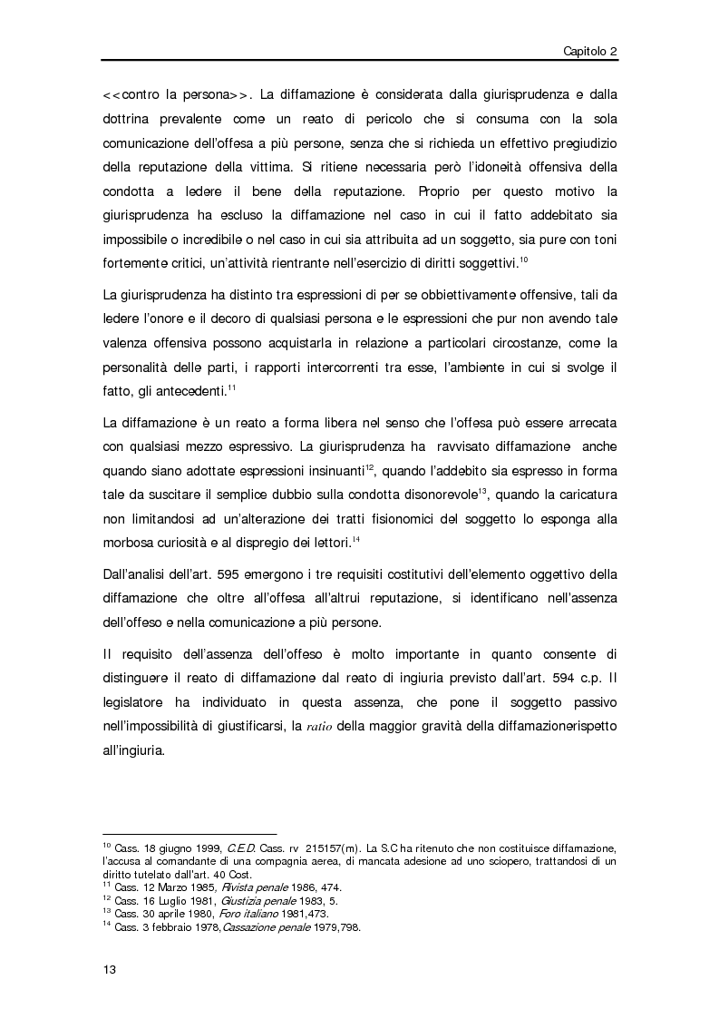 Anteprima della tesi: Diffamazione a mezzo stampa e diritto di cronaca, Pagina 10