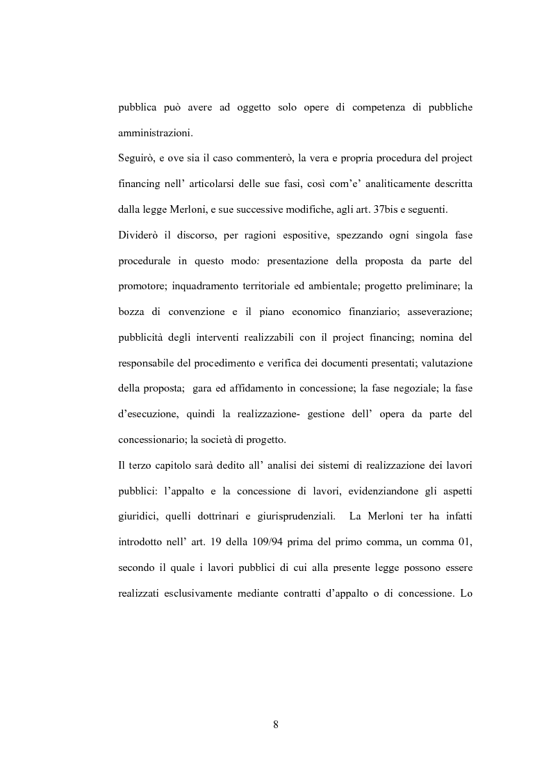 Anteprima della tesi: Il diritto di prelazione nel project financing alla luce delle previoni della L.166/02, Pagina 4
