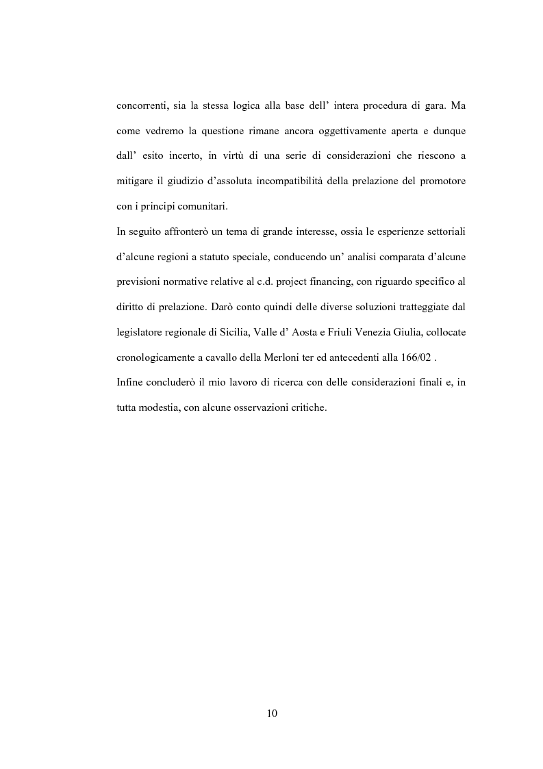 Anteprima della tesi: Il diritto di prelazione nel project financing alla luce delle previoni della L.166/02, Pagina 6