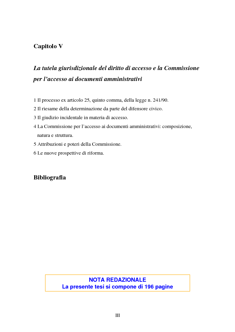 Indice della tesi: Il diritto di accesso ai documenti amministrativi, Pagina 3