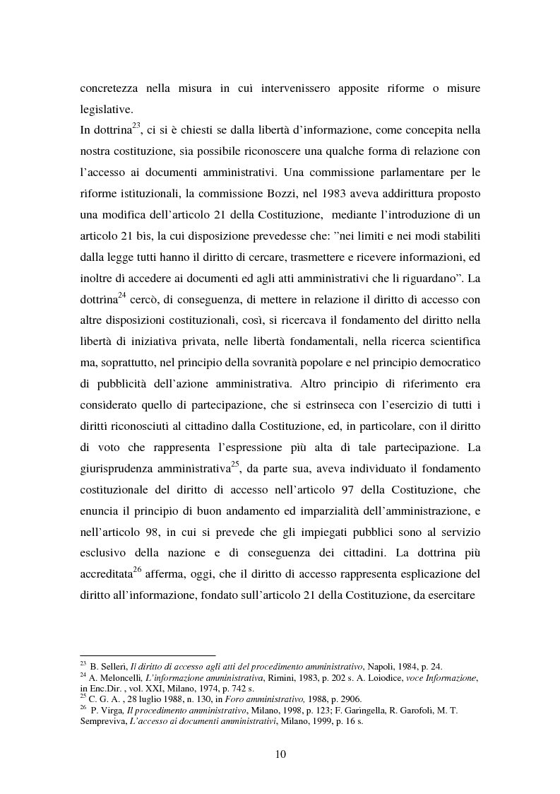 Anteprima della tesi: Il diritto di accesso ai documenti amministrativi, Pagina 10
