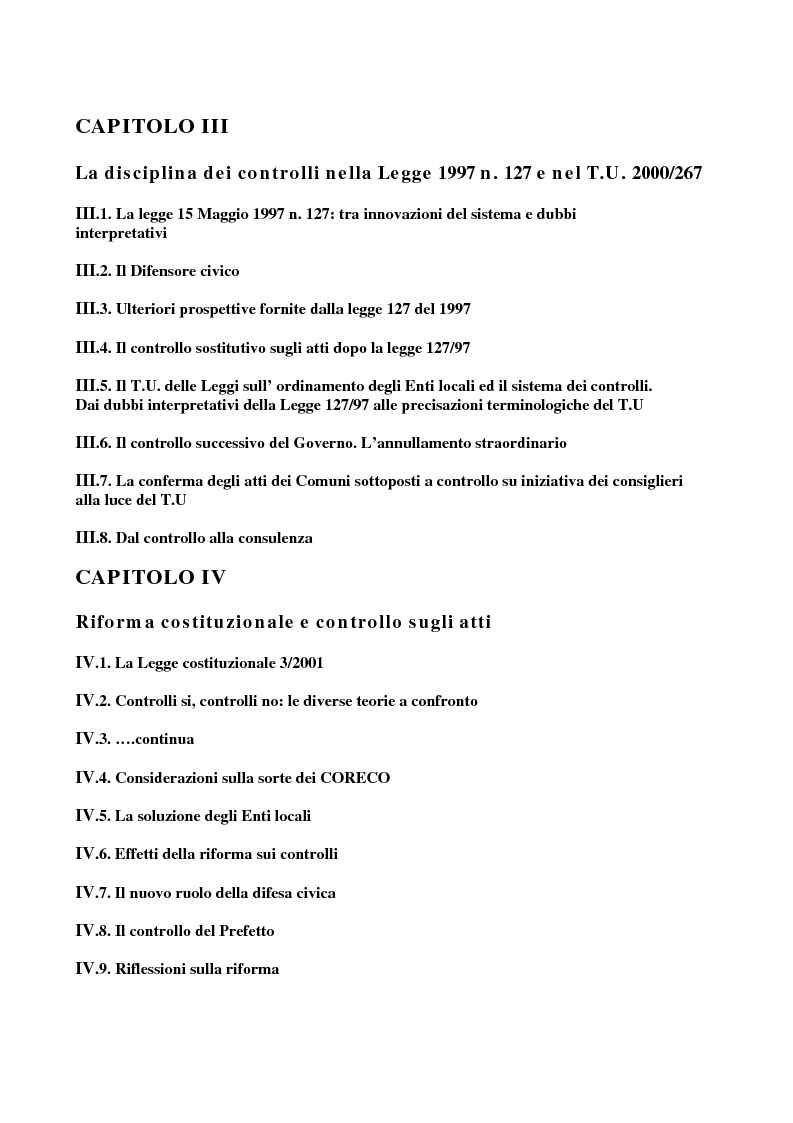 Indice della tesi: Il sistema dei controlli sui comuni, Pagina 2